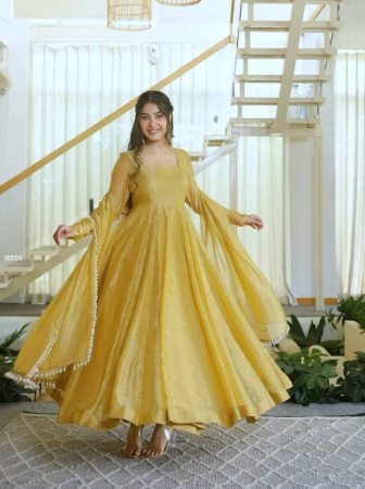Festive Wear Yellow Salsa Silk Anarkali Suit Set 