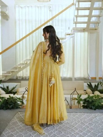 Festive Wear Yellow Salsa Silk Anarkali Suit Set