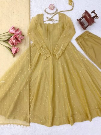 Festive Wear Yellow Salsa Silk Anarkali Suit Set