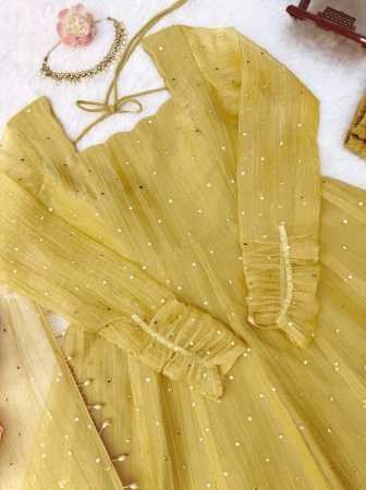 Festive Wear Yellow Salsa Silk Anarkali Suit Set