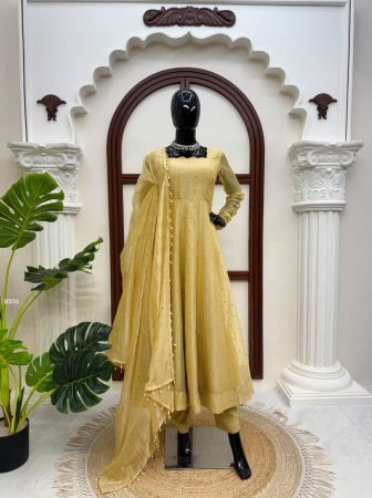 Festive Wear Yellow Salsa Silk Anarkali Suit Set