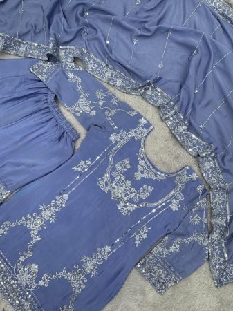 Womens Embroidered Chinon Sharara Dress with Dupatta