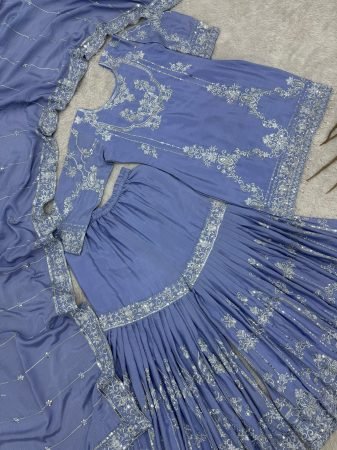 Womens Embroidered Chinon Sharara Dress with Dupatta