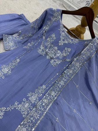 Womens Embroidered Chinon Sharara Dress with Dupatta