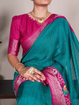 Firozi Colour Patola Print Tussar Saree