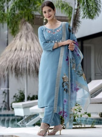 Firozi Viscose Straight Kurta Pant Set With Dupatta