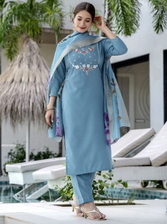 Firozi Viscose Straight Kurta Pant Set With Dupatta