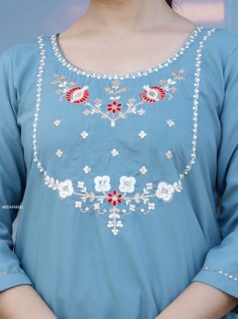 Firozi Viscose Straight Kurta Pant Set With Dupatta