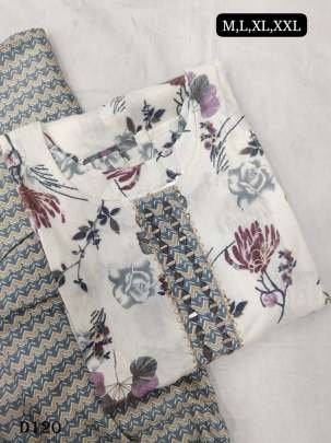 Floral Printed Mirror Work Neck Design Kurti With Pant