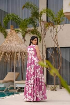Floral Printed Onion Pink One Piece Dress