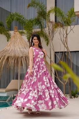 Floral Printed Onion Pink One Piece Dress
