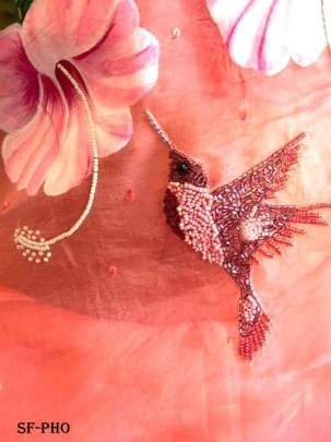 Flower Printed And Handwork Pure Organza Saree