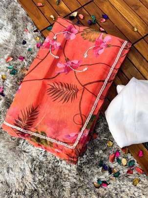 Flower Printed And Handwork Pure Organza Saree