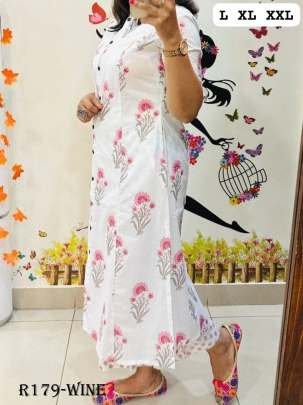 Flower Printed Wine Cotton Kurtis With Pant
