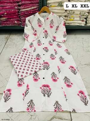 Flower Printed Wine Cotton Kurtis With Pant