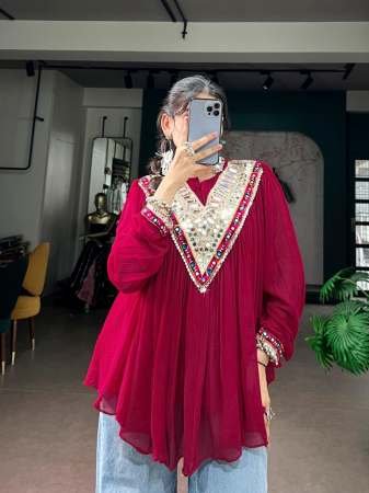 Flowy Cape Silhouette Maroon Navratri Top