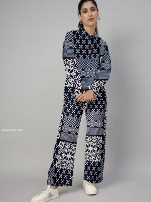 Formal Wear Imported Magic Cotton Blue Co ord Set 