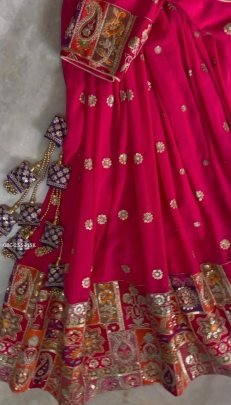 Foux Georgette Thread With Sequence Work Pink Navratri Lehenga