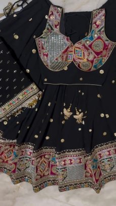 Foux Georgette Thread With Sequence Work Black Navratri Lehenga