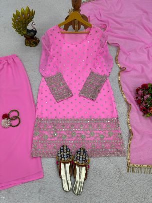 Foux Gorgette 9mm Sequnce with thread work Designer Suit