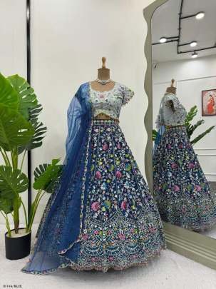Foux Gorgette Blue Lehenga Choli With Sequnce Work