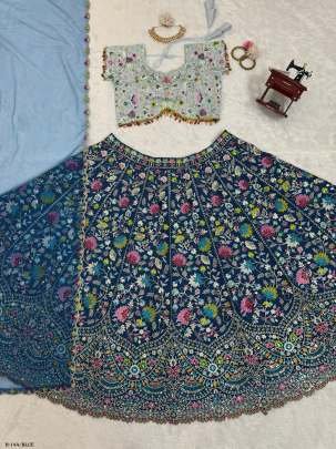 Foux Gorgette Blue Lehenga Choli With Sequnce Work