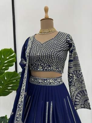 Foux Gorgette Blue Lehenga Choli With Sequnce Work
