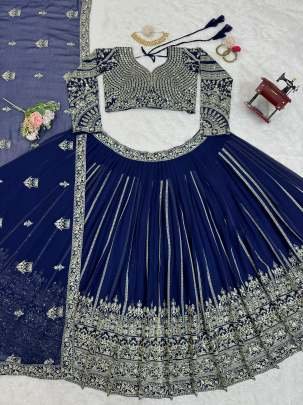 Foux Gorgette Blue Lehenga Choli With Sequnce Work