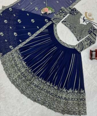 Foux Gorgette Blue Lehenga Choli With Sequnce Work