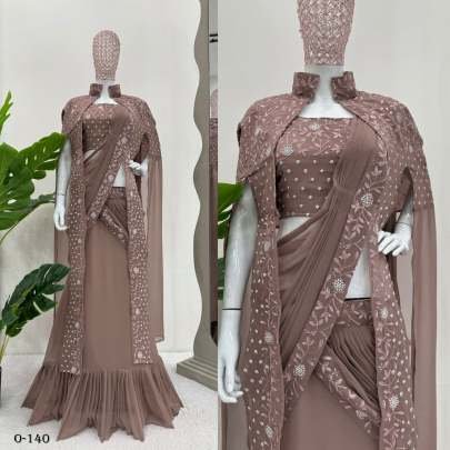 Fox Georgette Coffee Color Lehenga Saree