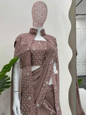 Fox Georgette Coffee Color Lehenga Saree