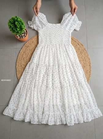 Fox Georgette Grey Floral Print One Piece Dress