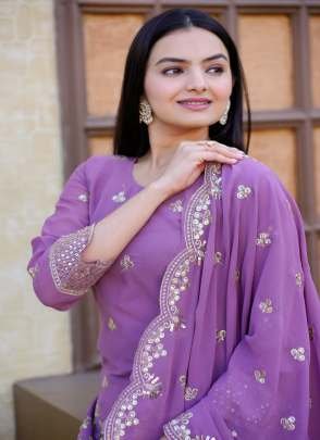 Fox Georgette Lavender Sequence Embroidery Work Sharara Suit