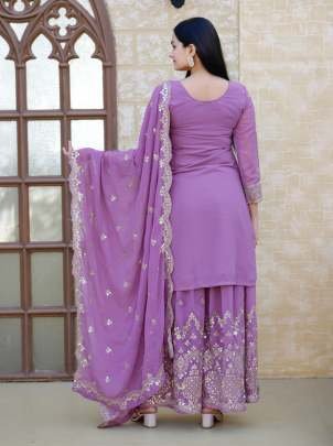 Fox Georgette Lavender Sequence Embroidery Work Sharara Suit