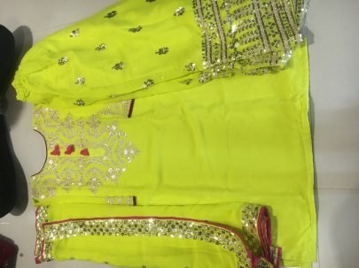 Fox Georgette Lime Yellow Embroidery Work Palazzo Suit