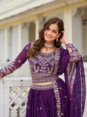 Fox Georgette Purple Lehenga Choli With Dupatta