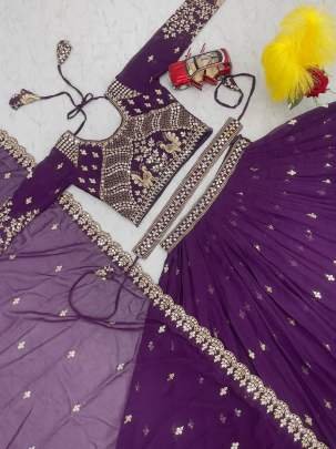 Fox Georgette Purple Lehenga Choli With Dupatta