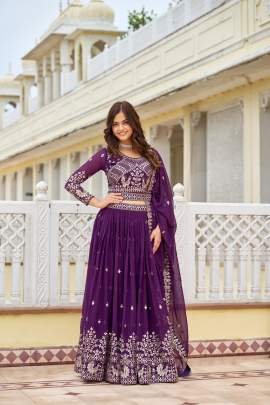Fox Georgette Purple Lehenga Choli With Dupatta