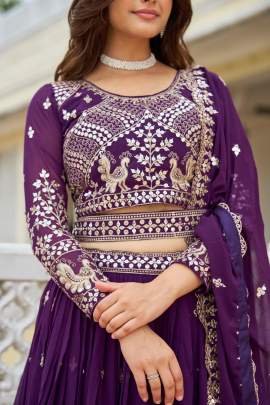 Fox Georgette Purple Lehenga Choli With Dupatta
