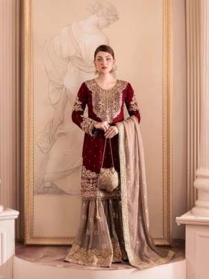 Fox Georgette Red Sharara Suit With Real Mirror Work