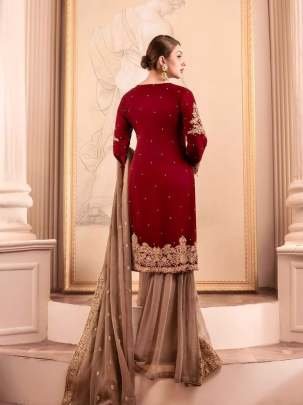 Fox Georgette Red Sharara Suit With Real Mirror Work