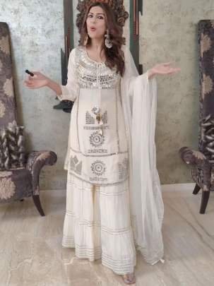 Fox Georgette  White Colour Palazzo Suit