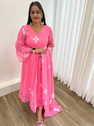 Fox Gerorrget Pink Anarkali Kurtis Pent Set