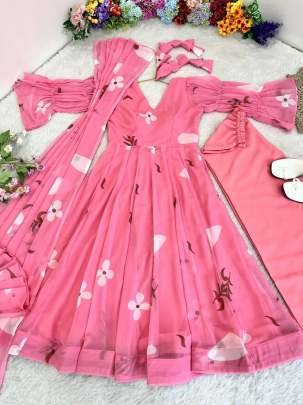 Fox Gerorrget Pink Anarkali Kurtis Pent Set