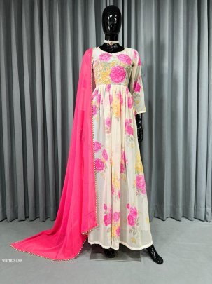 Fox Gorgette Digital print with hand work Designer Kurtis