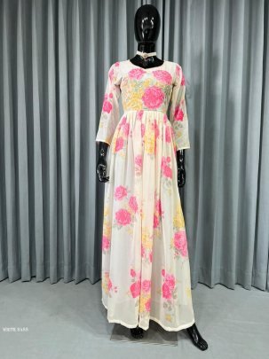 Fox Gorgette Digital print with hand work Designer Kurtis