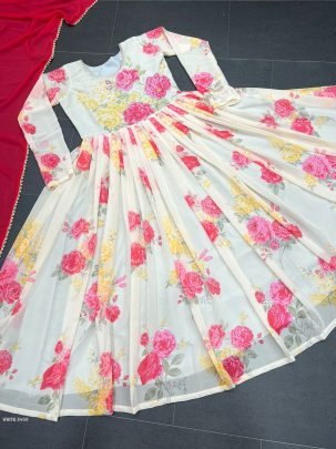 Fox Gorgette Digital print with hand work Designer Kurtis