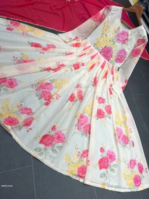 Fox Gorgette Digital print with hand work Designer Kurtis
