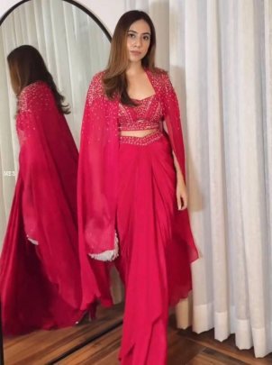 French Silk With  Sequence Embroidery  Pink Three Piece  set