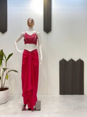 French Silk With  Sequence Embroidery  Pink Three Piece  set